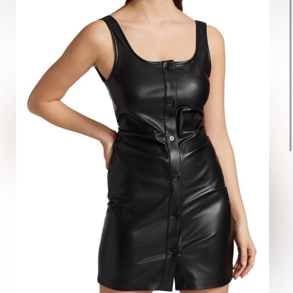 Nanushka NWT Black Ernie Faux Leather Dress Size M - Picture 3 of 7